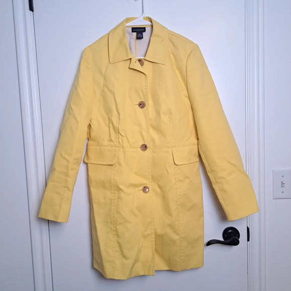 ANN Taylor Butter Yellow Long Button Up Collared Jacket Trench Coat Size Medium - Picture 1 of 7
